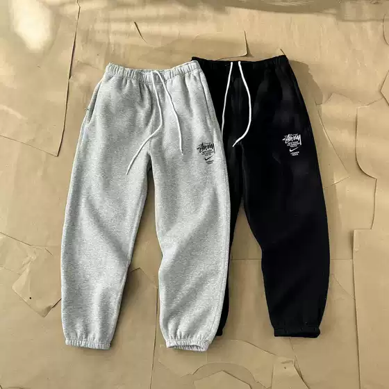 Nkxstty Collaboration Retro Fairy Solid Color Logo Embroidery Fleece Thickened Brushed Jogger Sweatpants Couple Pants