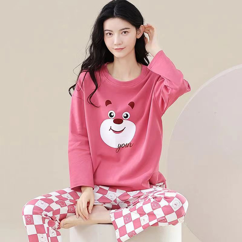 大量批发睡衣女春秋款长袖秋冬季家居服女加大码简约宽松套装外穿
