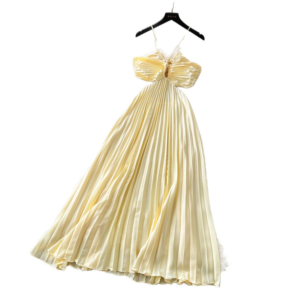 Backless Hollow Out Halter Dress French Beach Vacation Style Elegant Long Maxi for Summer Wholesale Available