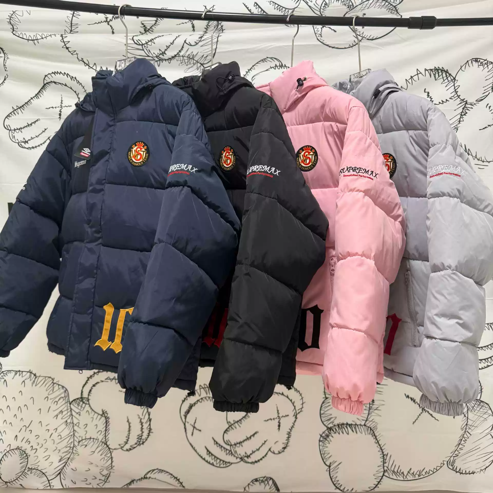 SUPREME cross-border Umbro football-themed collaboration stand-collar hooded puffer jacket with elastic cuffs, unisex.