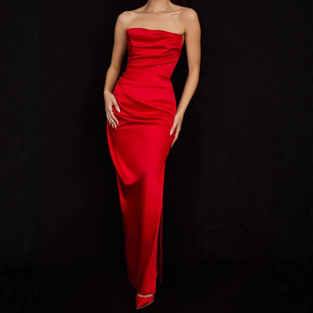 Summer Elegant Strapless Split Maxi Dress Sexy Evening Gown for Women Perfect for Parties and Special Occasions