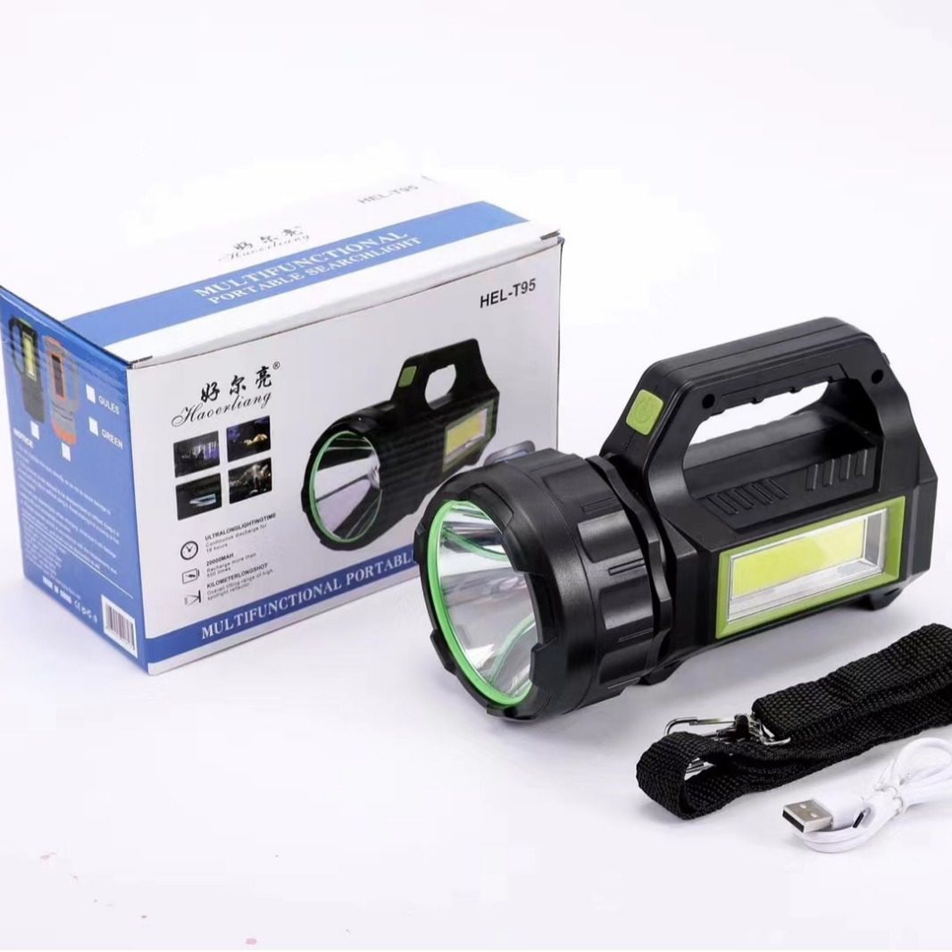 Solar Flashlight Outdoor Rechargeable Satchel Light Multi-Function Searchlight Adjustable USB Red Light Warning Light Cross-Border