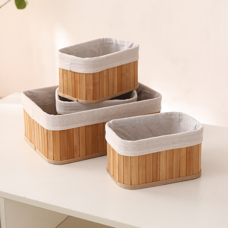 Factory in stock Pastoral Household Bamboo Storage Basket Desktop Cosmetics Storage Box Living Room Dirty Clothes Basket Ornaments