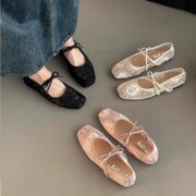 Gentle Fairy Style Mary Jane Shoes Spring and Summer French Elegant Hollow Lace Shoes Shallow Mouth Inner Heightening Evening Sh