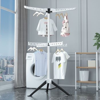 Floor-Standing Clothes Drying Rack Balcony Clothes Drying Rack Stainless Steel Clothes Drying Rack Folding Installation-Free Multi-Functional Household Clothes Hanger