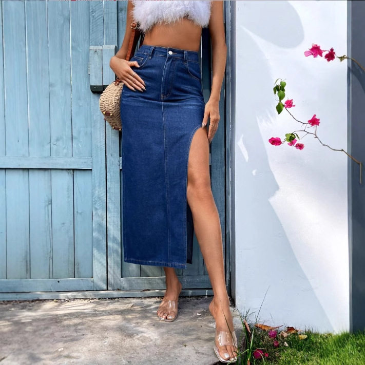 Summer Womens Denim Skirt Sexy Side Slit Design Casual Wear for Everyday or Outings Wholesale Available