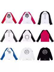 Cross-Border High Version Chrome Hearts 25Ss Crow Dark Flower Sanskrit Printed Long-Sleeved Men's and Women's Raglan Long Sleeves