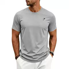 Gymshark Cross-Border Amazon Men's Quick-Drying Short-Sleeved Solid Color Small Logo Elastic Sports Half-Sleeved Large Size Fitness T-Shirt