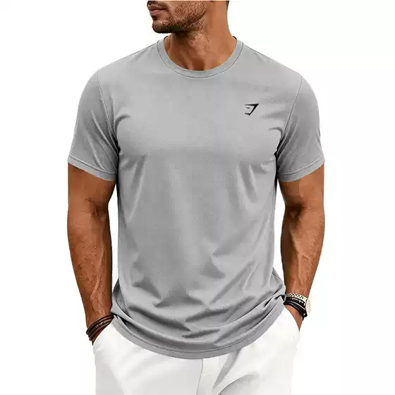 Gymshark Cross-Border Amazon Men's Quick-Drying Short-Sleeved Solid Color Small Logo Elastic Sports Half-Sleeved Large Size Fitness T-Shirt