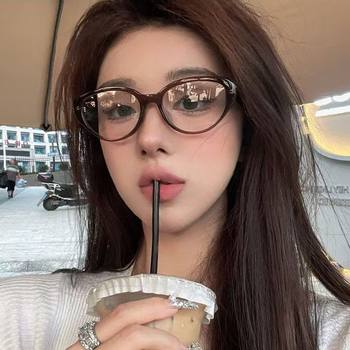 2024 New Maillard Glasses Frame Orange Cat Black Frame Cat Eye Glasses for Myopia Can Be Matched with Prescription Women Without Makeup Anti-Blue Light