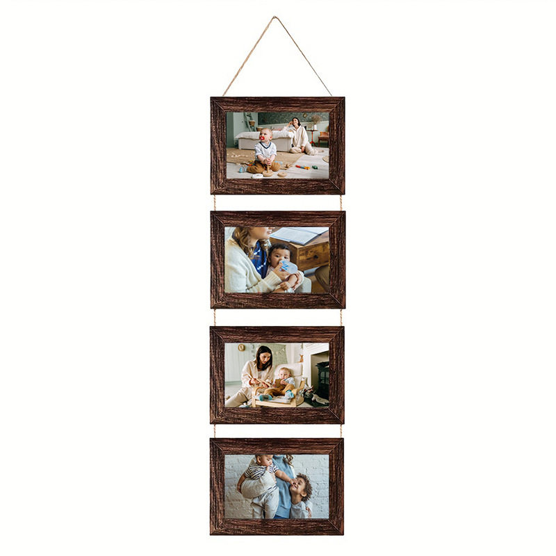 Creative Hemp Rope String Photo Frame Four-Link Combination Hanging Picture Frame Craft Gift Hanging Picture Frame Collage Wall Hanging Photo Frame