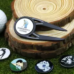 in stock Golf Products Green Fork Metal Multifunctional Bottle Opener Ball Fork Magnetic Ball Marker Mark
