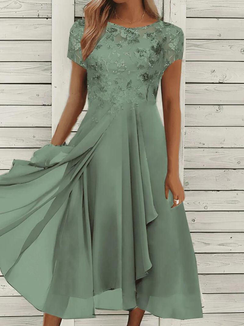 Chiffon Maxi Dress with Sequin Print Round Neckline Elegant Evening Wear Available in Multiple Colors and Sizes