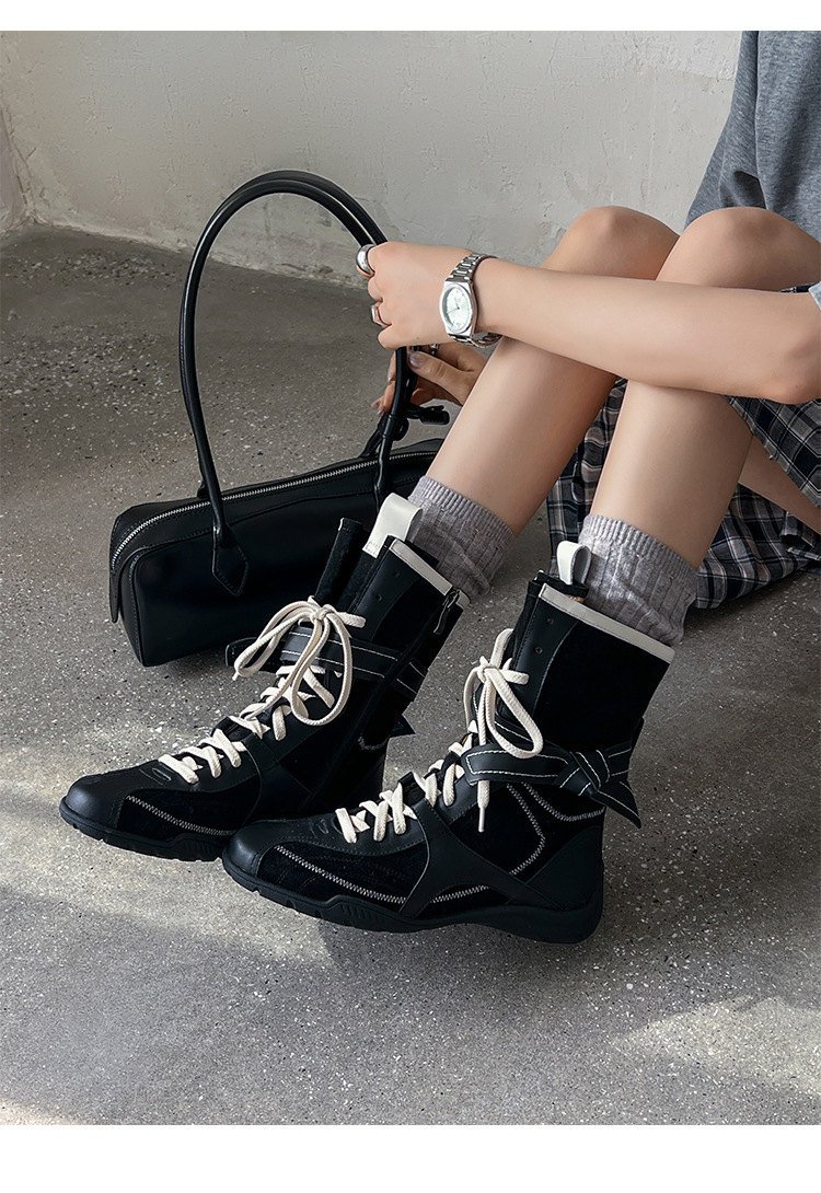 Boot nữ da bò lộn cổ thấp tăng chiều cao gót 3cm — Màu đen, Màu kaki, Màu nâu