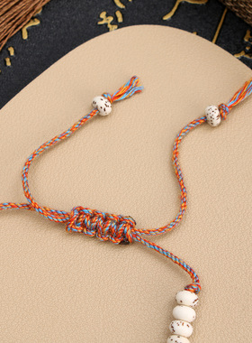 2023新款 佛系六字真言菩提子串珠彩绳手链 女手工编织文玩手绳