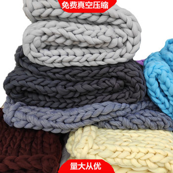Cross-Border New Hand-Woven Blanket Extra Thick Woolen Blanket Thick Thread Blanket Blanke Knitted Sofa Blanket Cover Blanket
