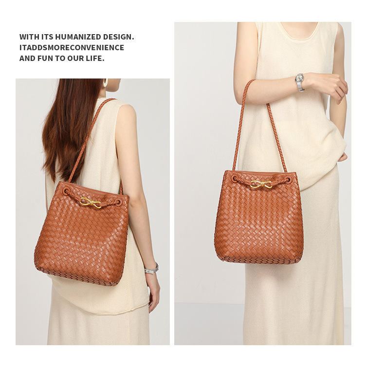 Túi xách nữ đan PU dáng vuông đứng, đeo vai và đeo chéo — B2652 # màu đen, B2652 # Nâu caramel, B2652 # Sô cô la, Nhà máy riêng, có thể tùy chỉnh theo yêu cầu.