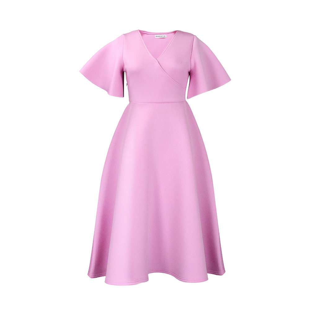 V Neck Flare Sleeve Dress Elegant A Line Silhouette Fashionable Design Perfect for Parties Wholesale Available