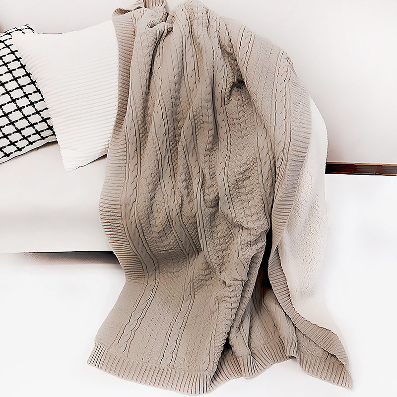Solid Color Pattern Lambskin Blanket Ins Style Air-conditioned Room Blanket Casual Knitted Blanket Nordic All-match Bed End Blanket