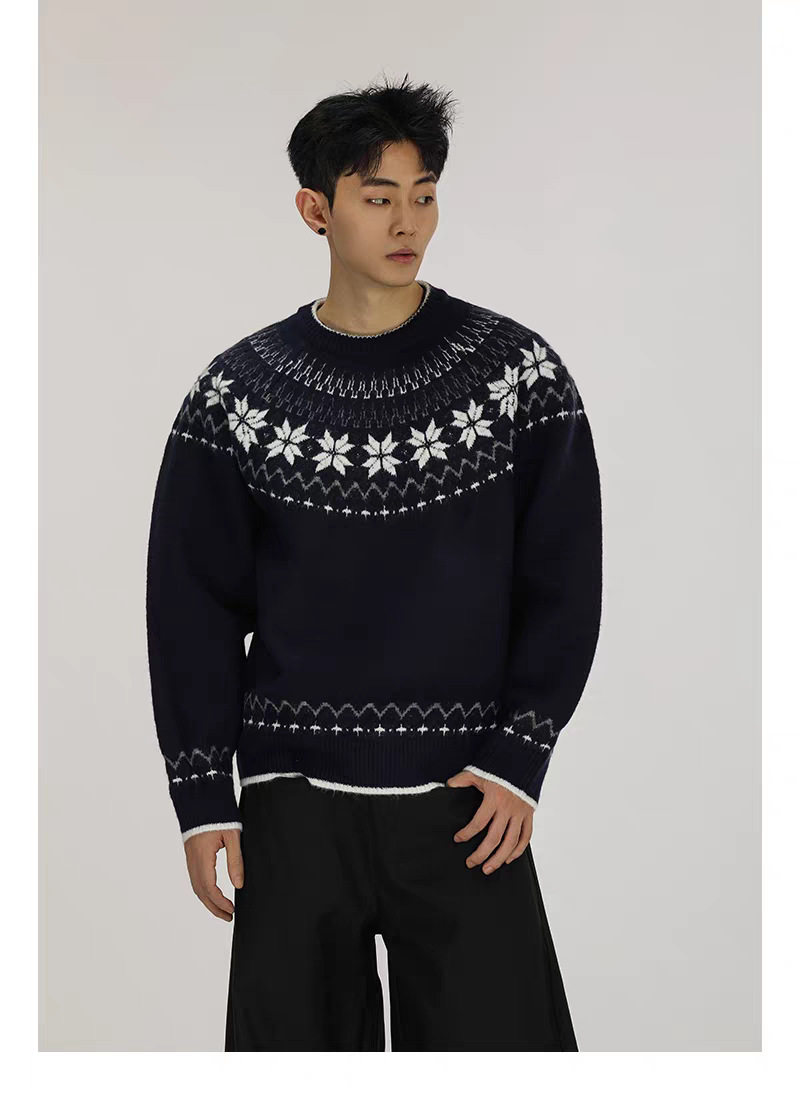 圆领毛衣针织衫男潮牌帅气秋冬季打底衫2024新款男士气质修身上衣