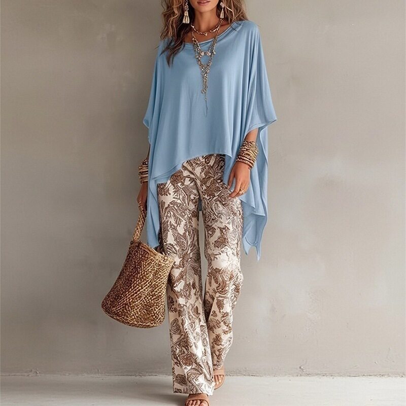 Womens Batwing Sleeve Top Loose Fit Solid Color Fashionable Design Summer Vacation Style Wholesale Available