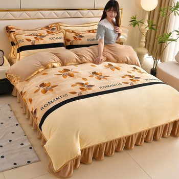 Winter Milk Velvet Bed Skirt Four-Piece Set Double-Sided Velvet Quilt Cover Thickeneded Flannel Bed Sheetss Coral Velvet Bedding
