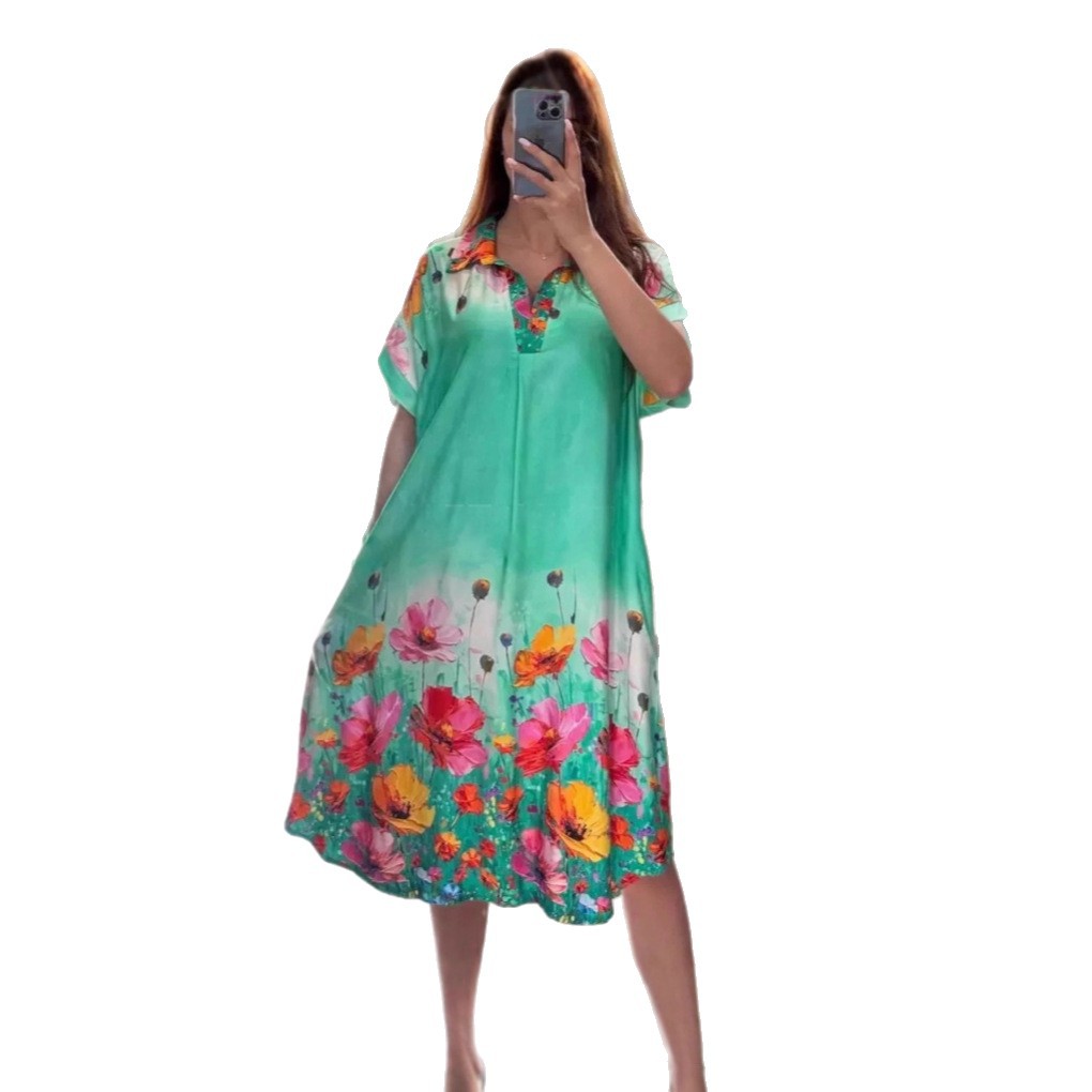Floral Print Short Sleeve Pocket Dress Summer Fashion Elegant Style Perfect for Casual Outings Wholesale Available