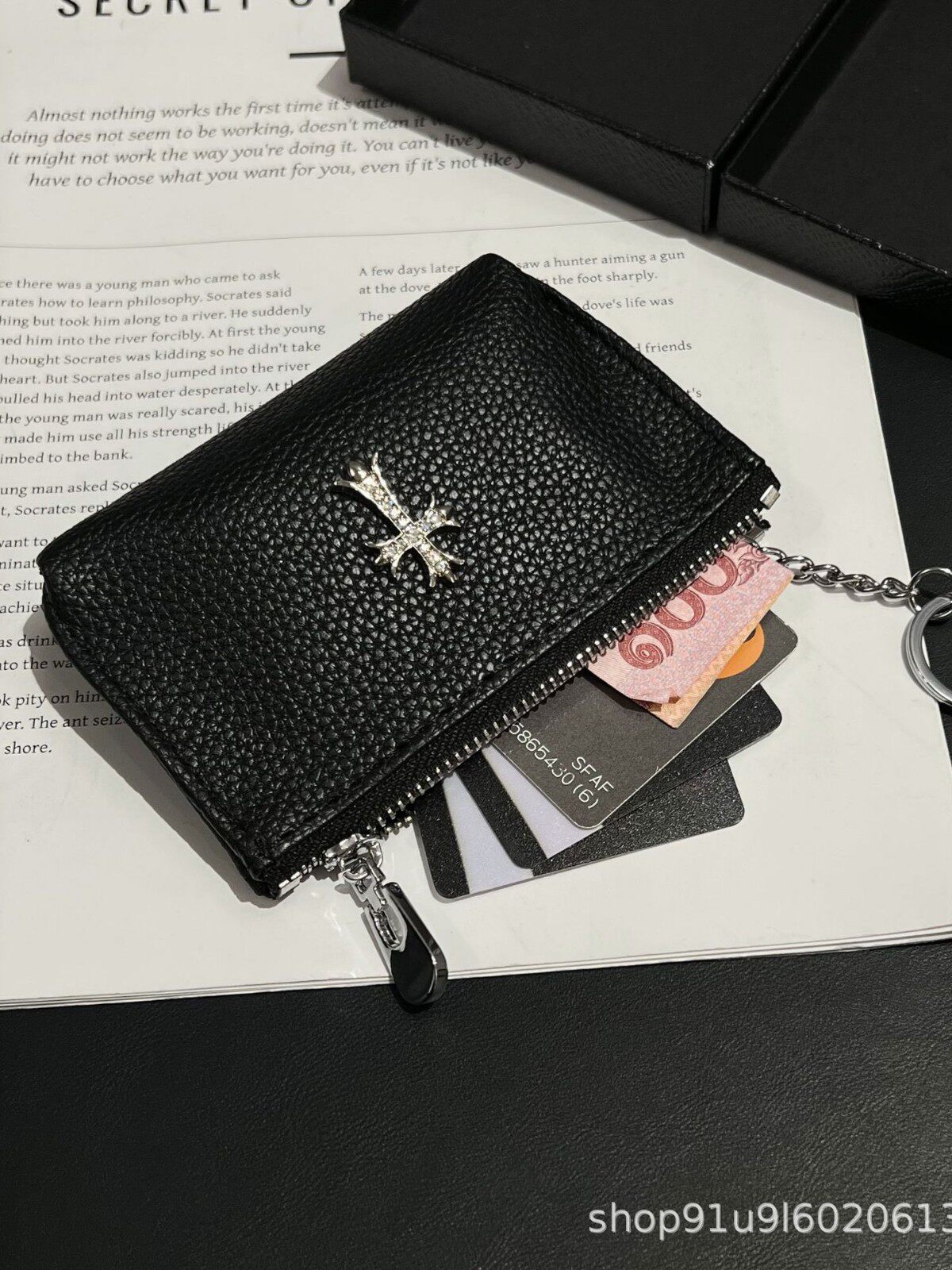 Crow's Same Leather Cross Sword Zipper Card Holder Card Holder Coin Purse Small Cosmetics Bag Niche High-End Sense