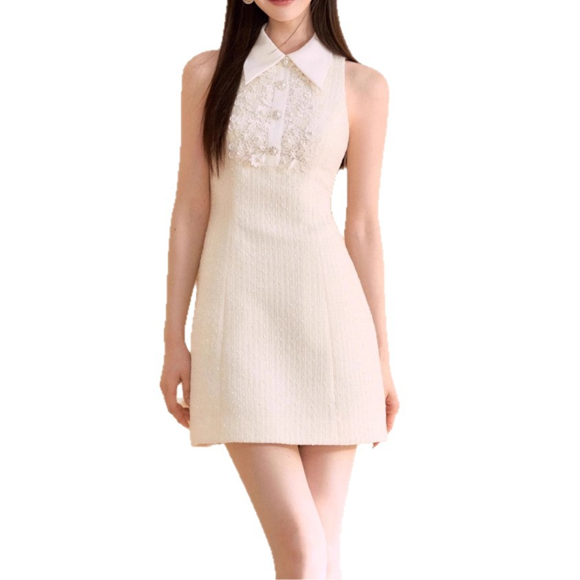 Đầm maxi nữ thắt eo ren không tay cổ polo A-line — Xăng-đan