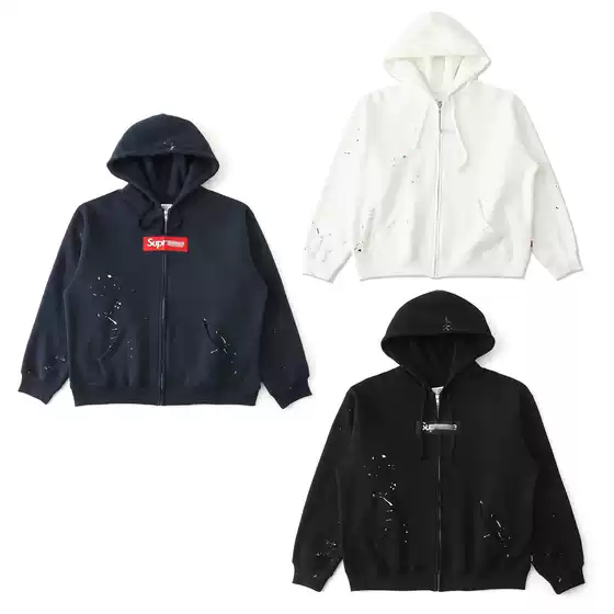 Sup X Mm6 American-Style Embroidered Splash-Ink Pattern Zip-Up Hoodie Sports Casual Cardigan Jacket