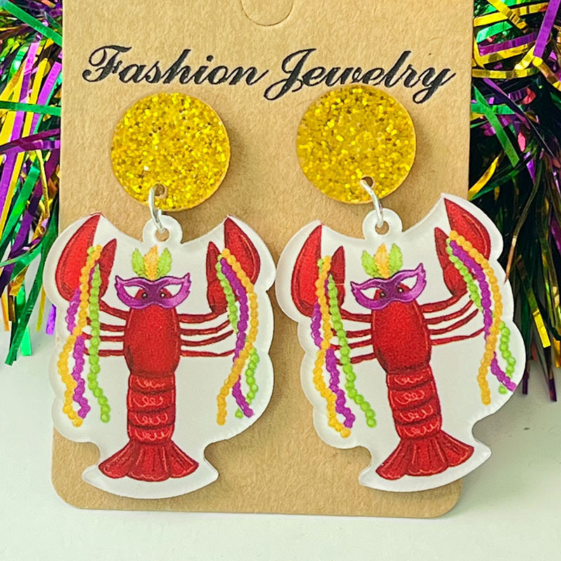 Cross-border Amazon Carnival crocodile lobster love holiday color matching earrings cute glitter acrylic earrings