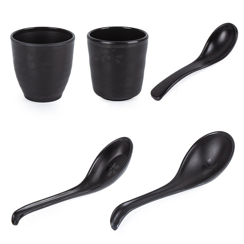 Commercial Malatang spoon melamine imitation porcelain drop-proof soup spoon with hook rice spoon black cherry blossom spoon breakfast cup