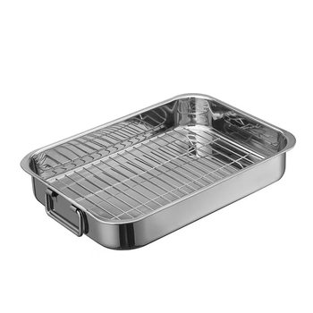 Stainless Steel Barbecue Plate Rectangular Grilled Fish Plate Turkey Plate Barbecue Plate Grilled Chicken Plate with Rack Oven Plate Drain Plate