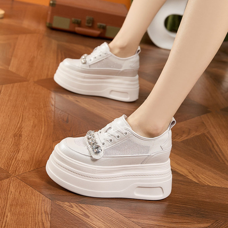 Giày sneaker nữ chunky đế dày trắng platform mùa hè 2025 — Bạc, Trắng, Trắng, đen