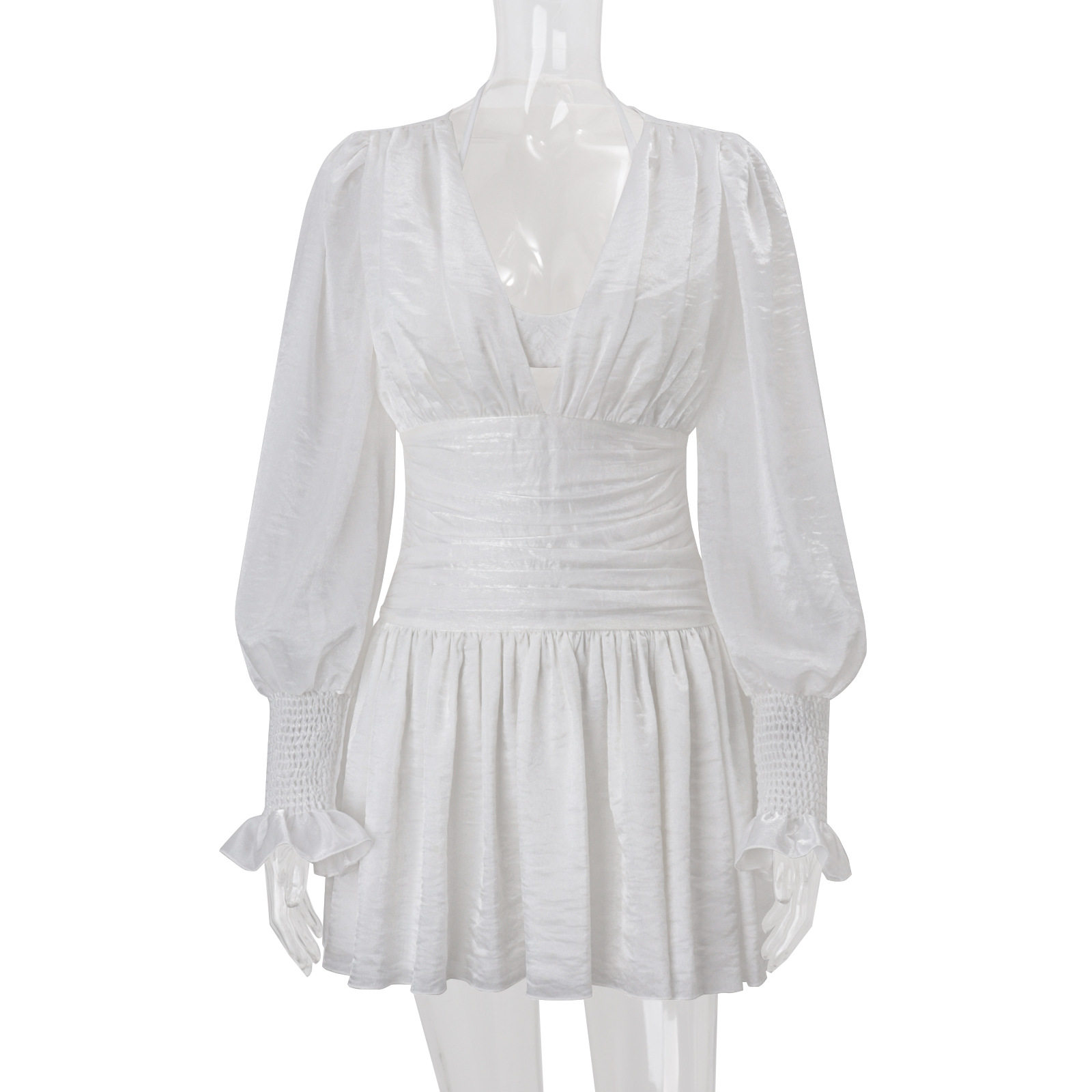 Elegant Long Sleeve Dress Sexy Deep V Neck Shiny Mesh Fabric Includes Inner Layer Perfect for Fall Winter Events