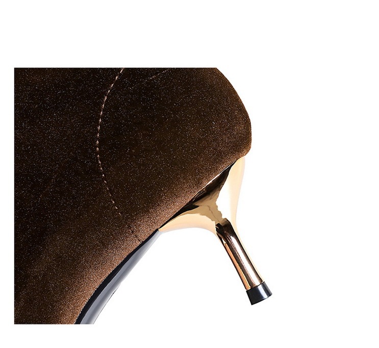 Boot nữ cổ thấp mũi nhọn nhung nhung gót vừa phong cách thanh lịch — 319-10 đen 8cm, 319-A10 đen 5cm, 319-A10 Màu nâu sẫm 5cm, Màu nâu sẫm 319-10 8cm