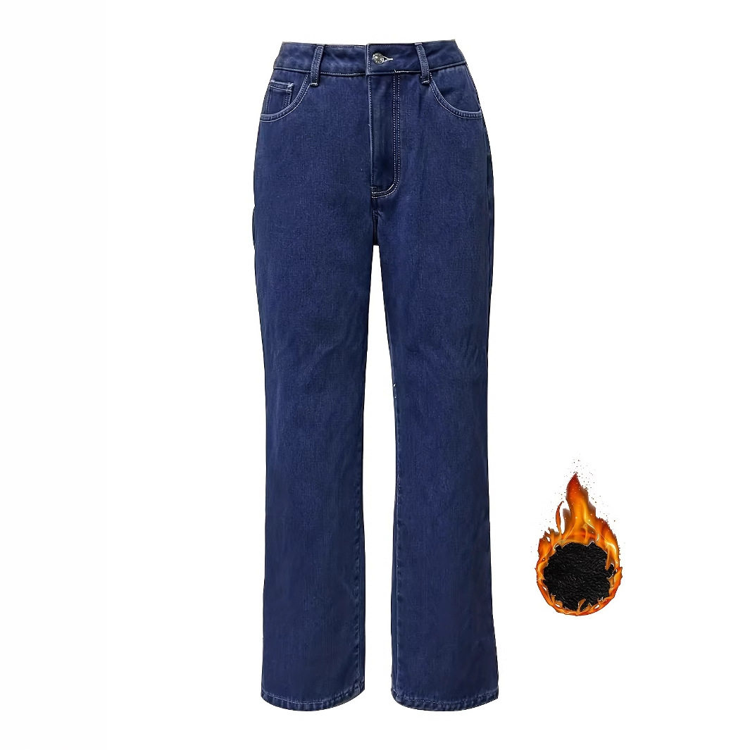 Womens High Waisted Straight Leg Jeans Fleece Lined Slim Fit Trendy Design Casual Wear Ready to Ship