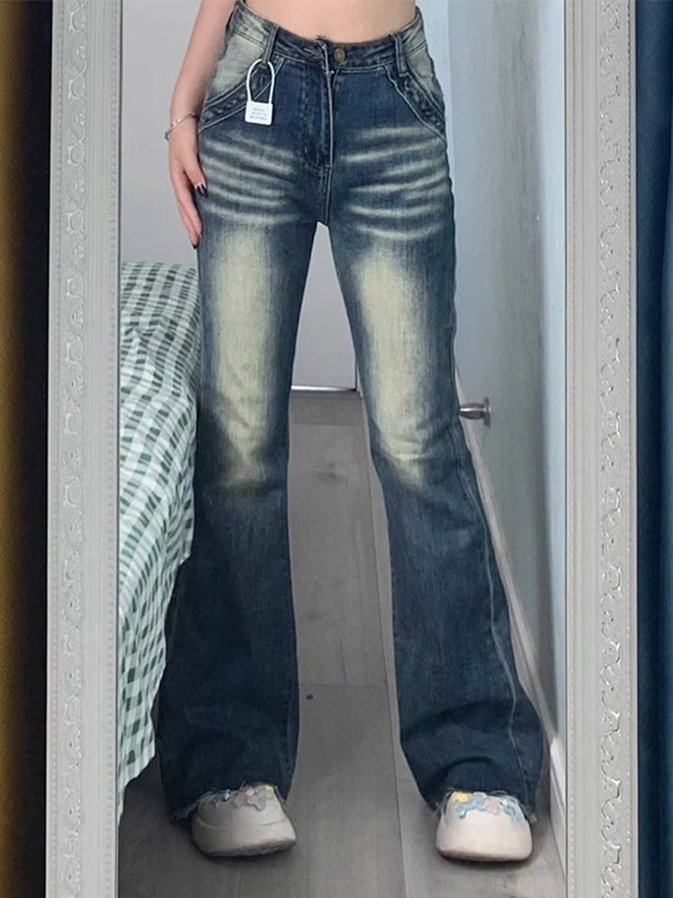 High Waisted Flared Jeans for Women Slim Fit Stretch Fabric Raw Hem Vintage Style Casual Wear Wholesale Available