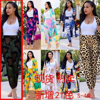 Cross-border long-sleeved printed coat Cape tights two-piece Amazon explosions European and American women's clothing