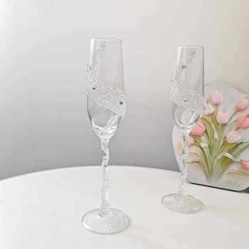 Handmade Diamond-Studded Blingbling Champagne Glass Sparkling Wine Glass Wedding Pair Toast Glasses High-Value