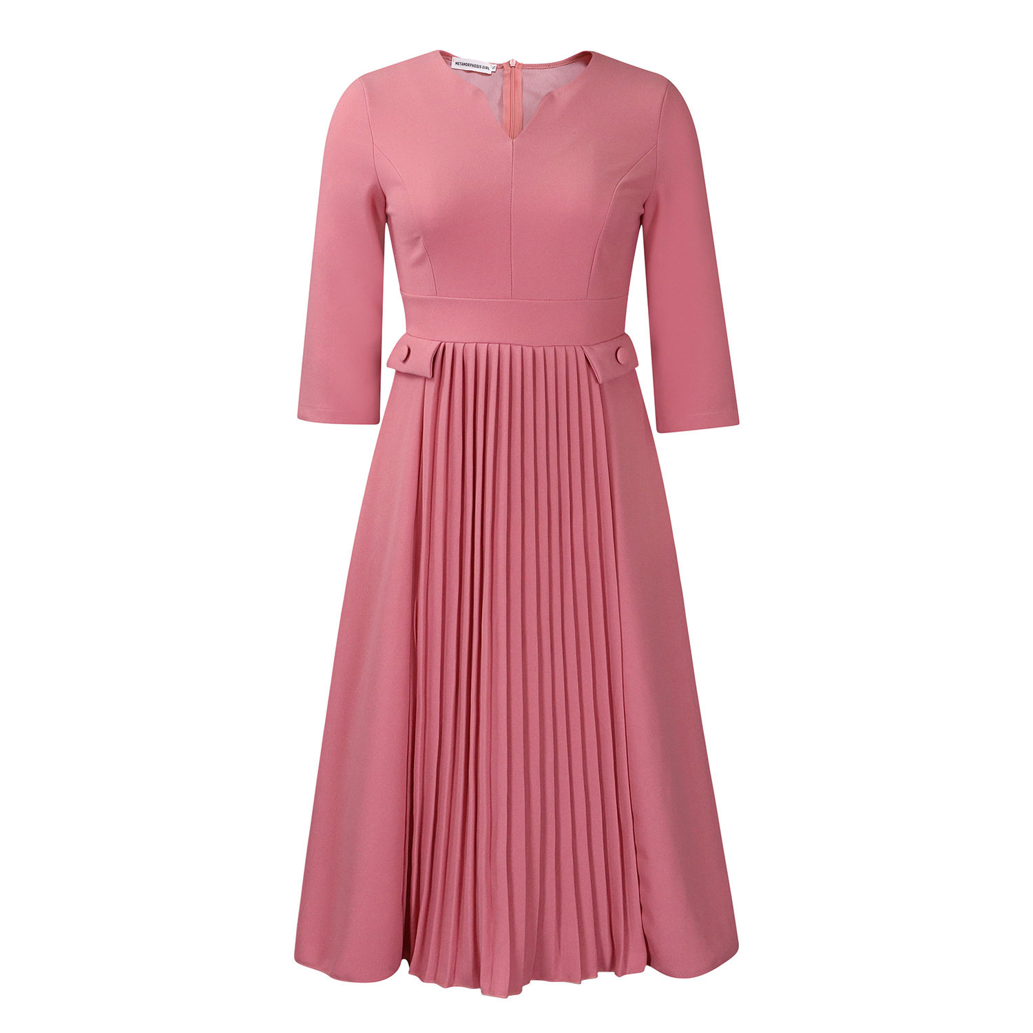 Plus Size Fashion Dress Solid Color Pleated Design Three Quarter Sleeve Casual or Formal Occasions Wholesale
