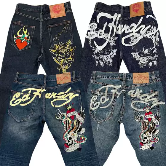 Cross-border E-commerce European and American Style Street Jeans Men's Y2K Printed Hip-hop Straight Retro Loose Wide-leg Jeans