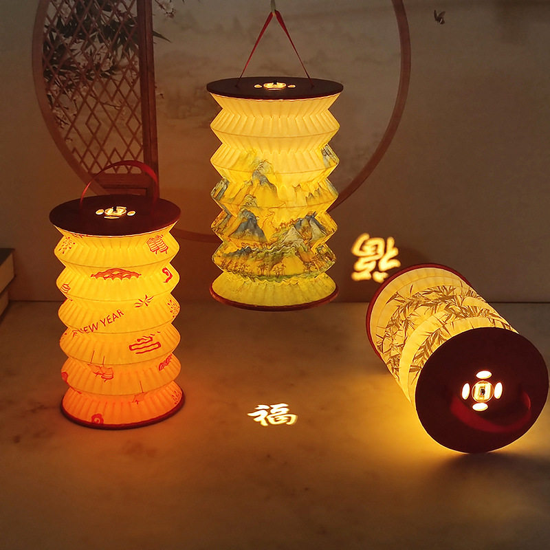 Creative Gifts Mid-Autumn Festival Satchel Lanterns Lantern Festival Spring Festival Projection Lanterns Foldableing Table Lamps Night Lights New Year Gifts