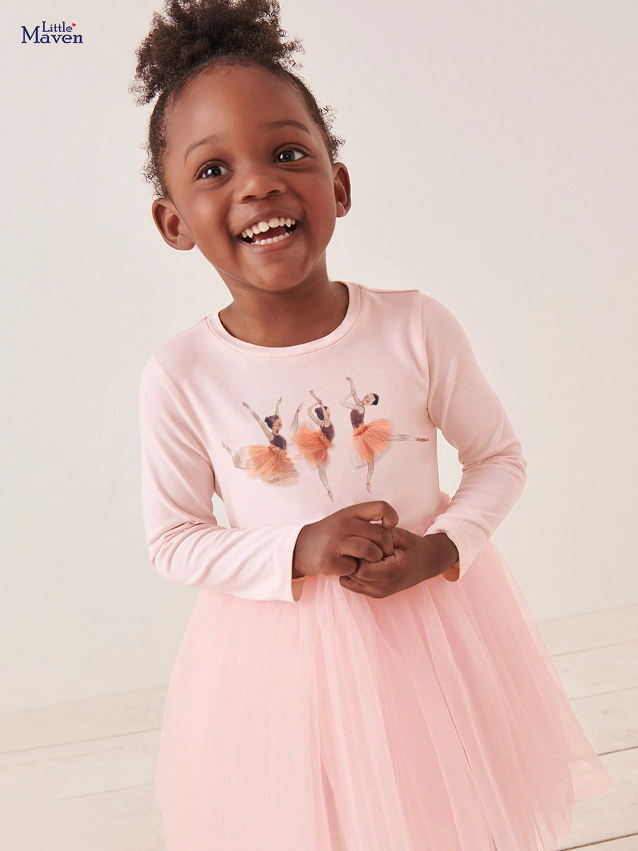 Kids' Dress, Autumn Cotton Girls' Tulle Skirt, Cartoon Printed Kids' Dress