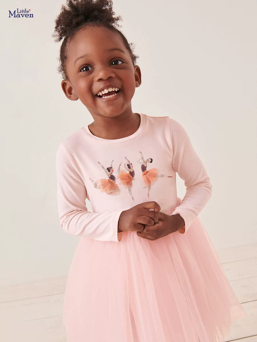 Kids' Dress, Autumn Cotton Girls' Tulle Skirt, Cartoon Printed Kids' Dress