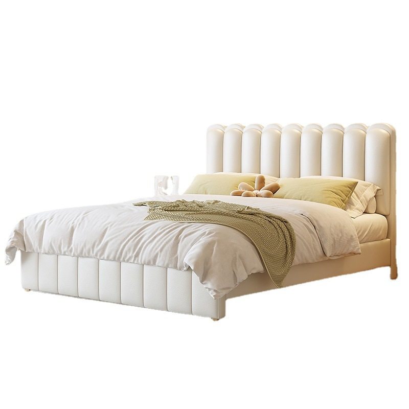 ins Light Luxury Leather Bed Double Master Bedroom Queen Bed Simple Modern 1.8 Meters Internet Celebrity Cream Style White Wave Bed