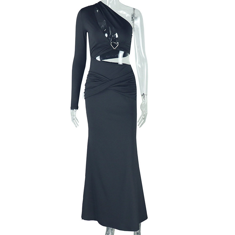 Asymmetrical One Shoulder Dress Hollow Out Bodycon Fit Slit Design Elegant Evening Wear Wholesale Available