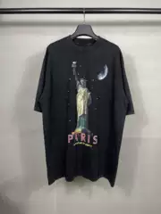 Correct Version of High Quality B's 25Ss New Catwalk Style Goddess White Ink Print Washed Distressed Short Sleeves