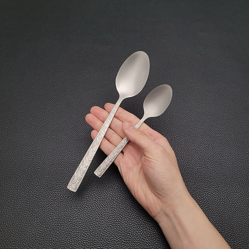 Factory Direct Sales Stainless Steel Titanium Purification Knife, Fork and Spoon Persian Pattern High-End Western Tableware Steak Knife and Fork Five-Piece Set