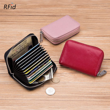 Amazon Genuine Leather Accordion Card Holder Zipper Men's Cowhide Rfid Card Holder Anti-Theft Magnetic Card Holder for Women